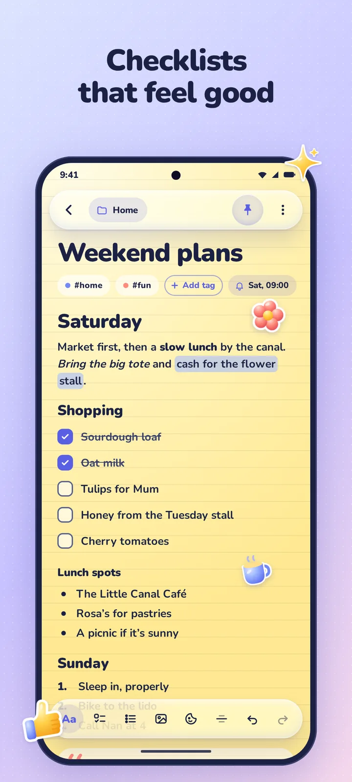 A Pebblo checklist with ticked items moved to the bottom